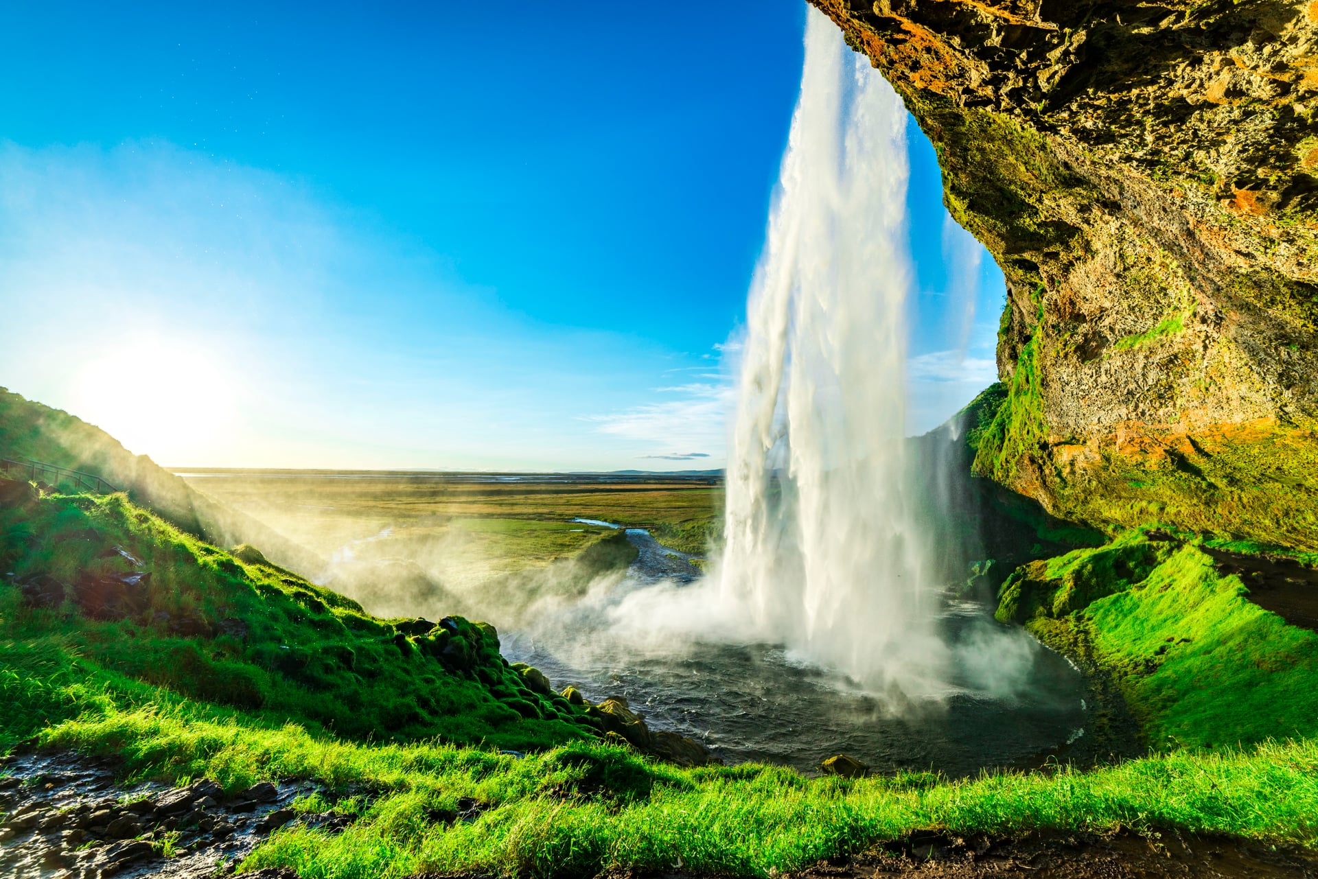 Seljalandsfoss waterfall on Iceland's South Coast in summer