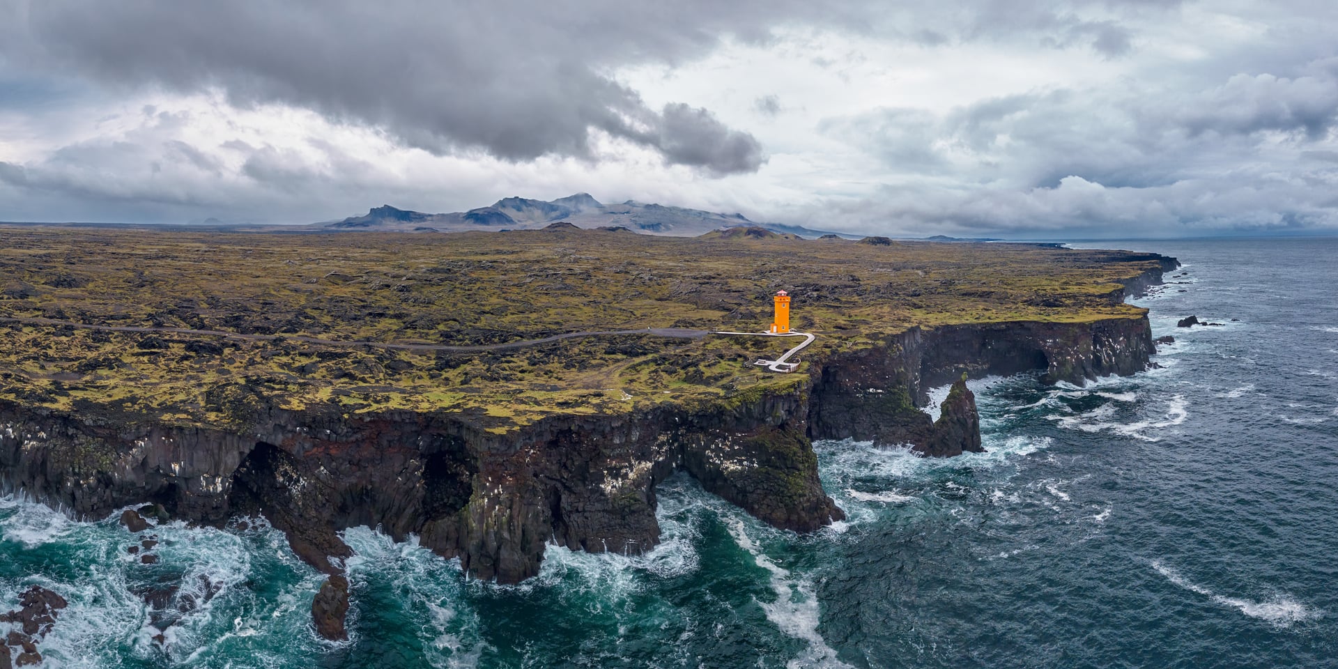 Svörtuloft Lighthouse on the western cliffs of Snæfellsnes in Iceland