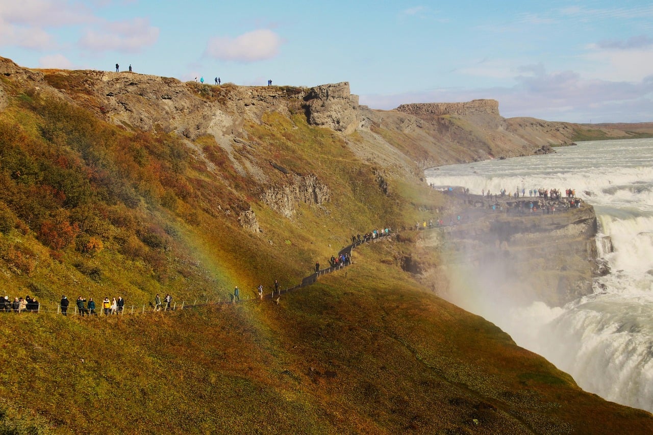 Gullfoss waterfall dropping into the Hvita river canyon in Iceland