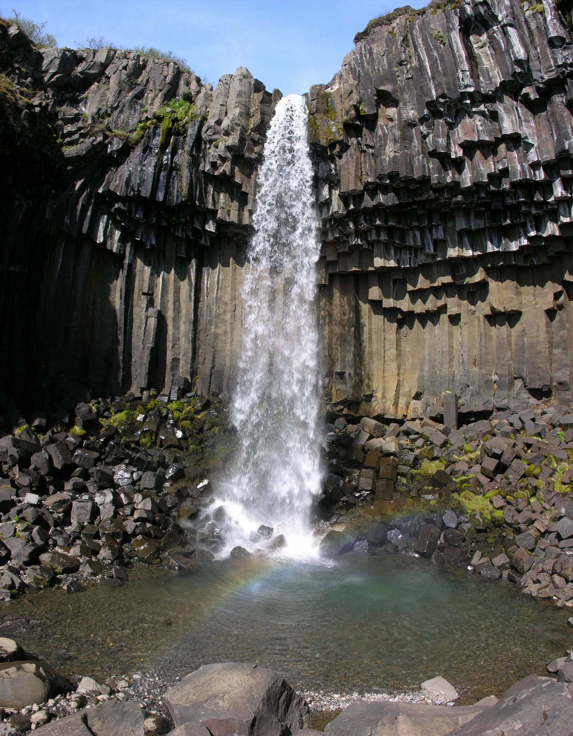 Svartifoss waterfall framed by dark basalt columns in Skaftafell