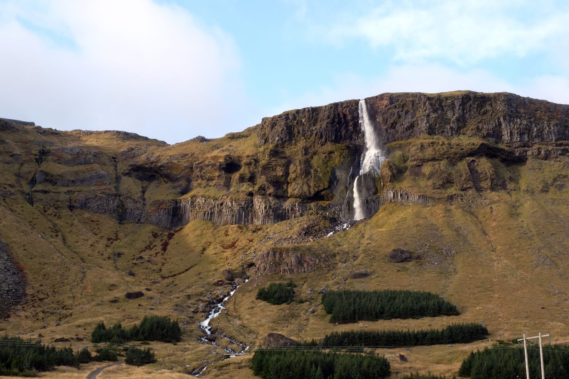 Bjarnarfoss waterfall above Búðir on the Snæfellsnes Peninsula in Iceland