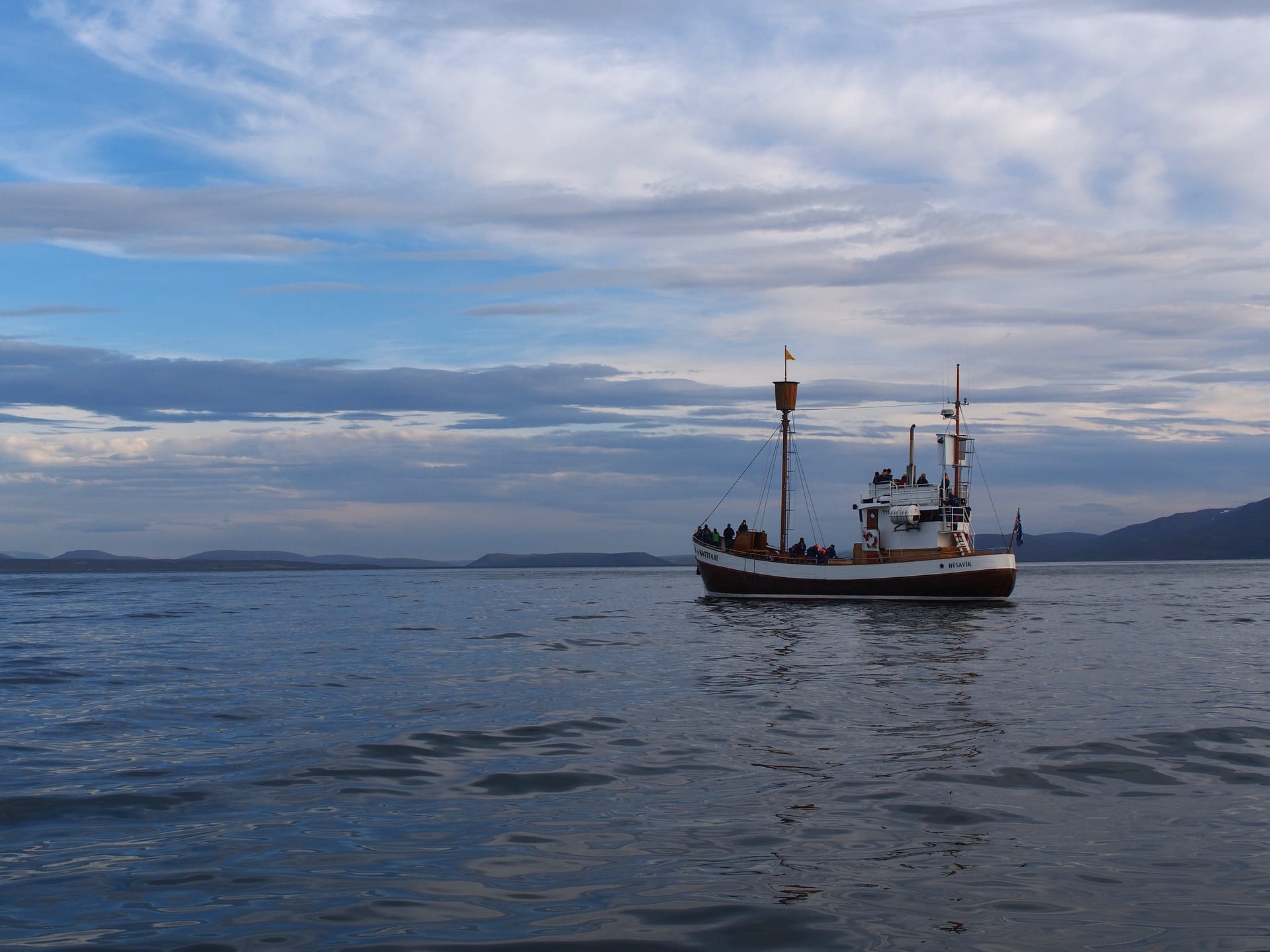 Whale watching boat in Húsavík in North Iceland