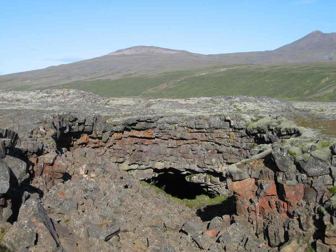 Inside V??gelmir lava cave in West Iceland