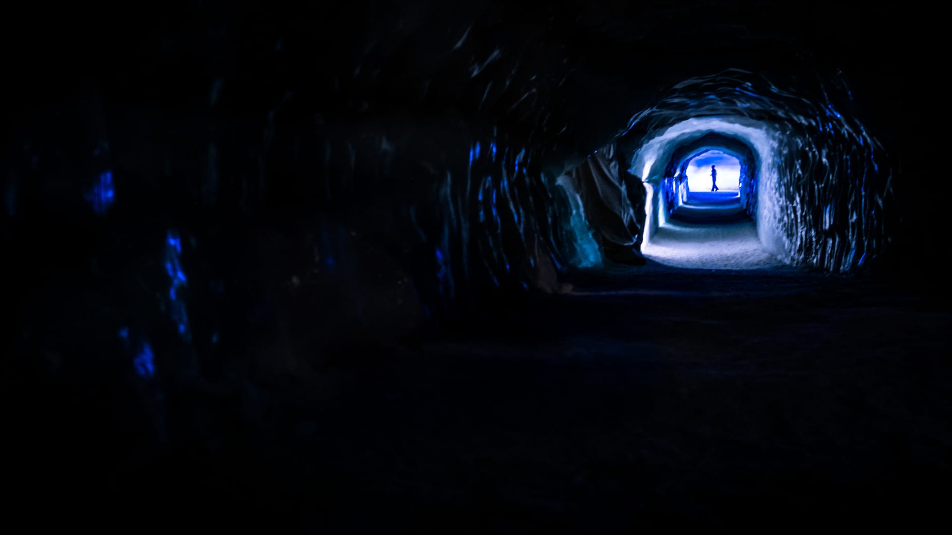 Inside the Into the Glacier ice tunnel on Langjökull in Iceland