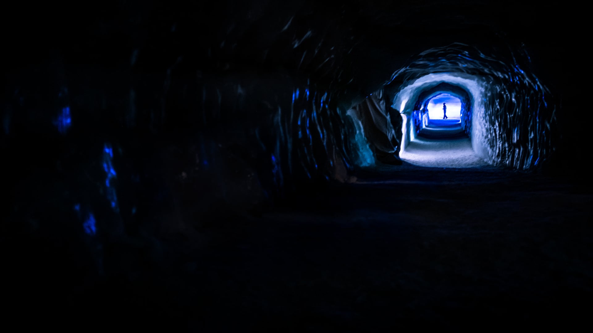 Inside the Into the Glacier ice tunnel on Langjökull in Iceland
