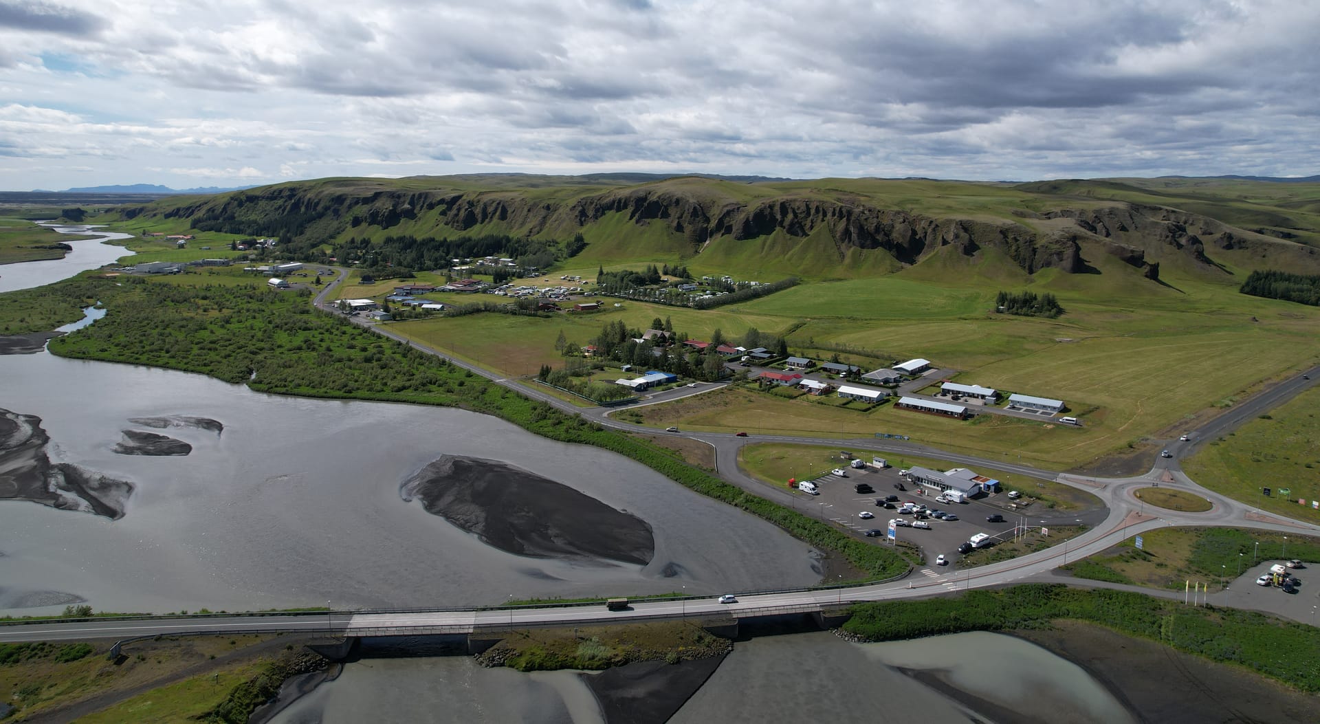 Aerial view of Kirkjubæjarklaustur in South Iceland